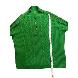 Chaps vintage green cable knit 3/4 gold zip mock turtleneck sweater size M